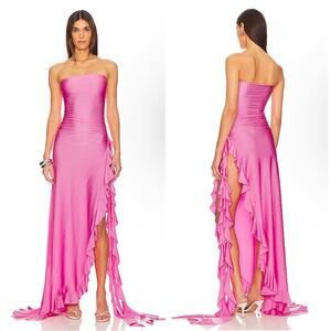Shani Shemer Shawn Ruffle Train Strapless Pink Macaron Maxi Dress Size Medium